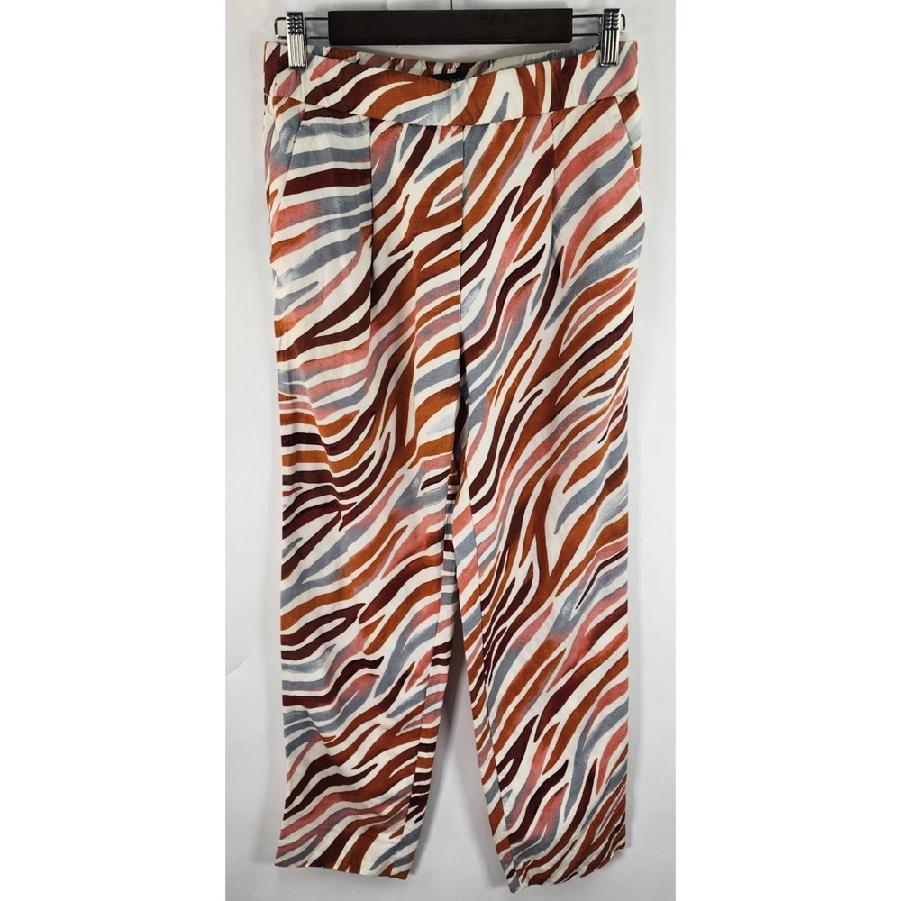 Ann Taylor Zebra Print Linen Blend Pull On Pants Women's S Multicolor High Rise